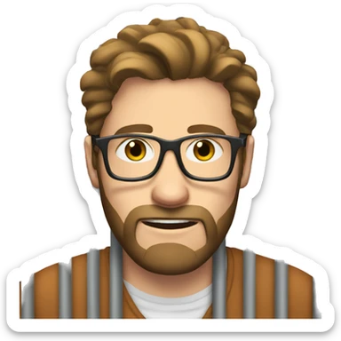 White man with brown hair and beard, with glasses, in prison behind bars sticker