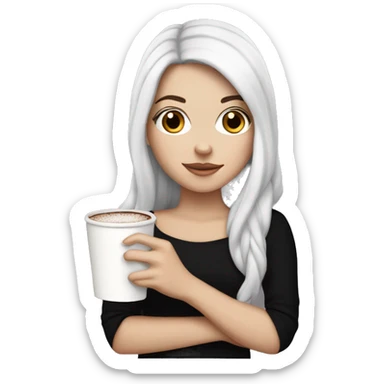 white girl with black long hair and a hot chocolate sticker