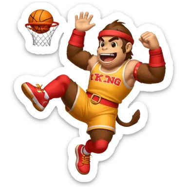 Donkey Kong from Smash Bros doing a basketball dunk, emoji style sticker