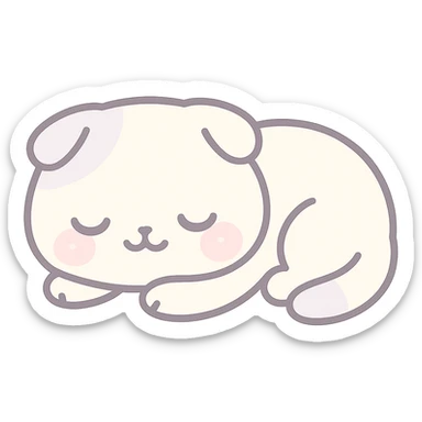 adorable white Scottish Fold cat napping, peaceful expression, kawaii style sticker