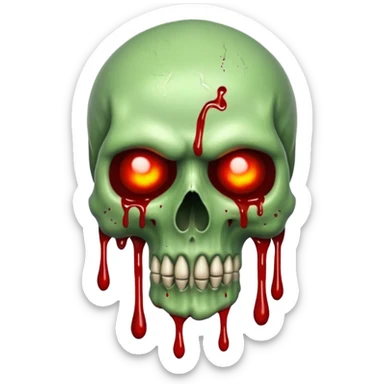 Green skull with blood and glowing eyes in the style of your bleeding skull art sticker