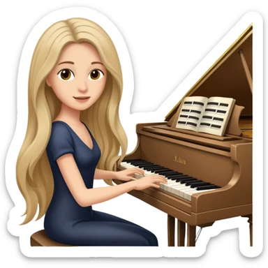 woman with very long flowing hair playing the piano sticker