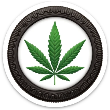 black and white oreo cookies with cannabis leaf sticker