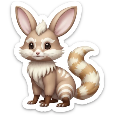 Shiny pastel silvery grey albino Lopunny-Furret-Cinccino-fusion (full body) with brown mask-marking-patterns  sticker