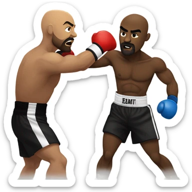 Bald-headed muscular black boxer with a goatee delivering the knockout blow to his opponent.  sticker