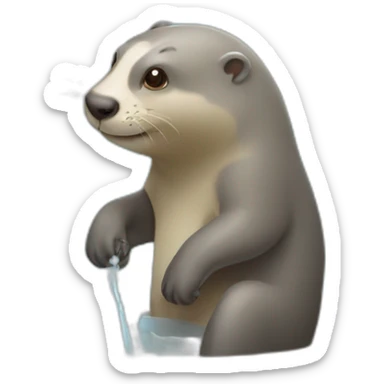 Loutre sur un éléphant qui est au toilette sticker