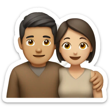 Asian Man brown hair hugging brown tan lady sticker