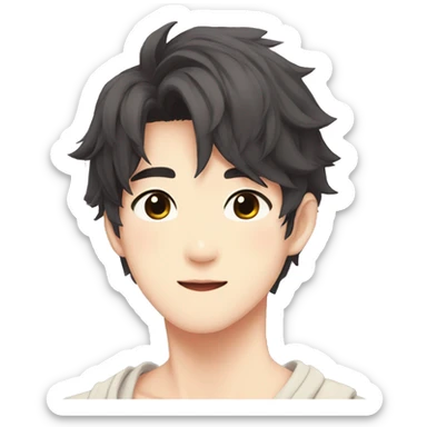 Gorgeous romantic Asian anime gentle man with blushing face aesthetic trending style outside sticker