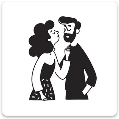 Curly haired woman with curly hair kissing a man with straight hair and a beard, cute couple sticker