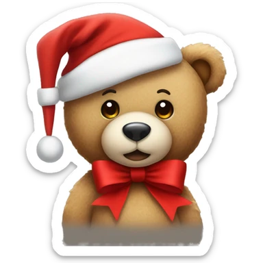 Teddy bear with red bow and santa’s hat  sticker