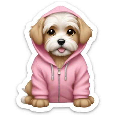 light brown maltese puppy wearing pink hoodie  sticker