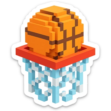 Voxel-style basketball in a net, no background, variation 1. sticker