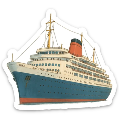 cruise ship, ghibli style sticker