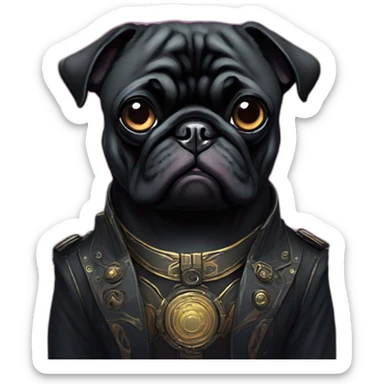 A cyberpunk black pug in Art Nouveau style during 1910 sticker
