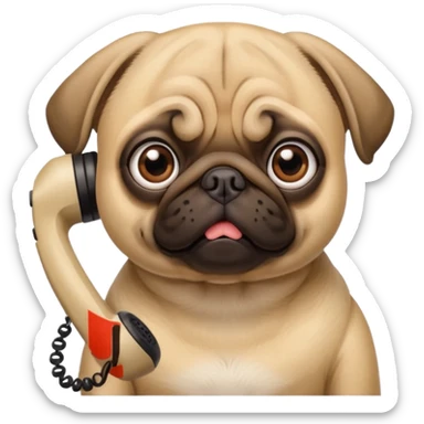 A pug on the phone sticker