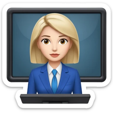 news anchor woman, with a screen with a prompter in front of her sticker