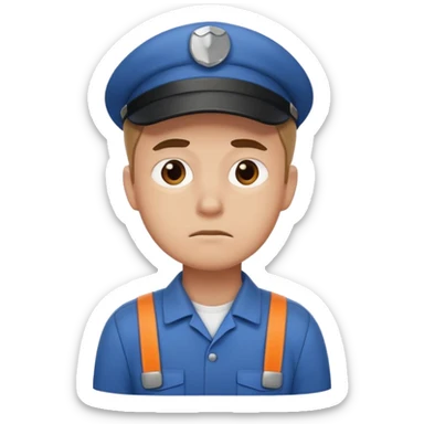 emoji of delivery man is going somewhere to the right , he is sad, he is dressed in work uniform sticker