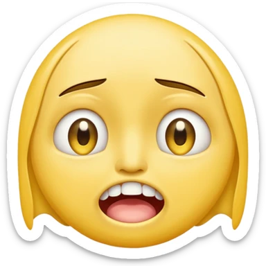 crying emoji with eyes open wide, visible eye bags, yellow emoji, visible teeth, stretched out mouth sticker