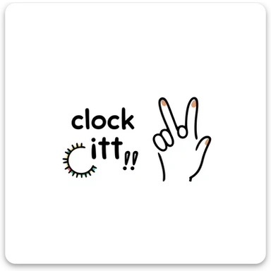 pinching hand emoji with the phrase 'clock ittt', doodle style, colorful accents sticker