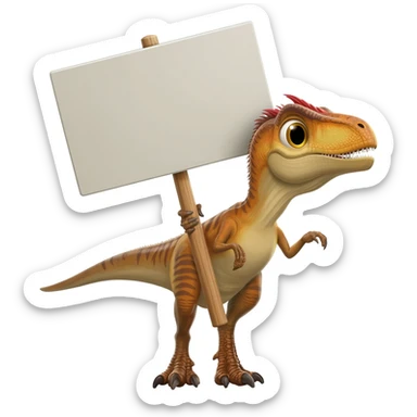 Utahraptor holding a big sign in front of them sticker