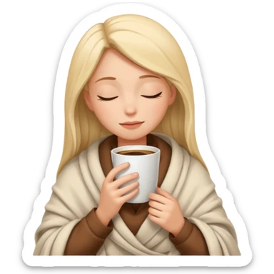 Girl inside a blanket sipping coffee eyes closed sticker