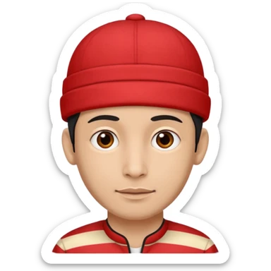 man wearing a Nepali Dhaka topi with stripes and design on it and it should be in red colour sticker