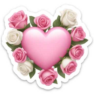 Pink heart with white and pink roses sticker