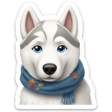 White Siberian husky with blue eyes wearing an autumn scarf sticker