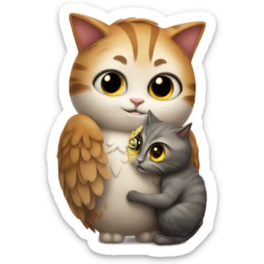 Cat hugs owl sticker