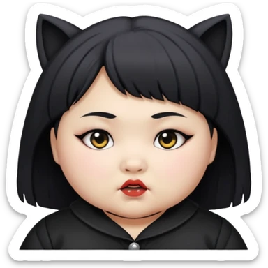 chubby Asian female, 14 years old, wolf cut, baby face, goth clothes sticker