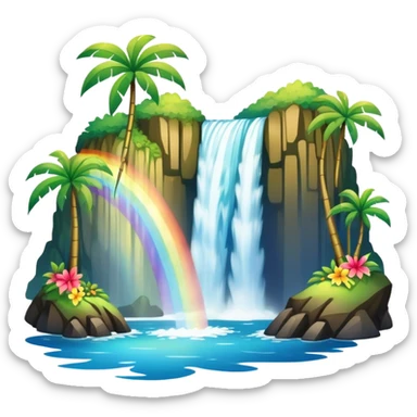 Hawaiian waterfall with rainbow sticker