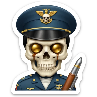 Una calavera 💀 soldado 🪖 mordiendo una bala sticker