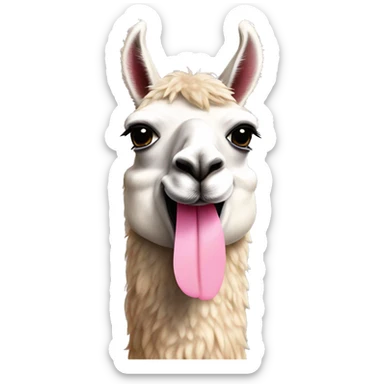 Llama with pink blush cheeks with a tongue out sticker