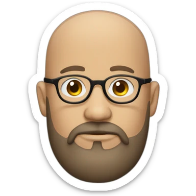 Round head Bald man with brown beard and glasses sticker