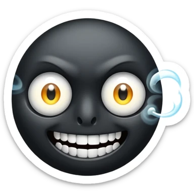 An all black scene with two blowing white eyes and teeth sticker