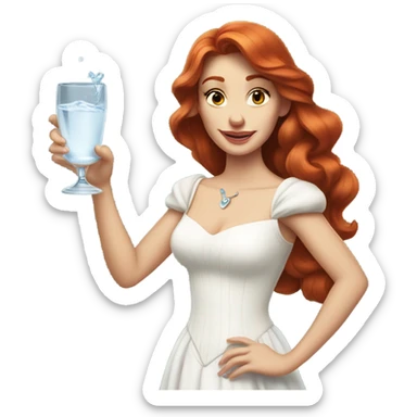 red-haired Disney princess in a white dress with a glass of water sticker
