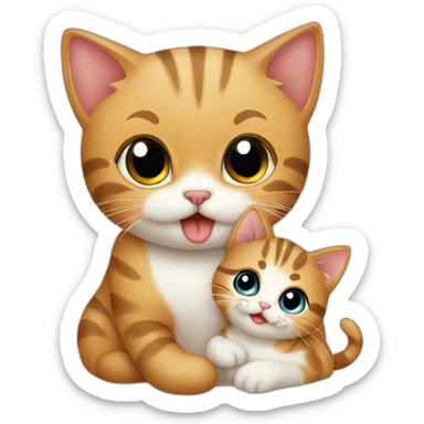 A cute cat holding baby cat with her mouth sticker
