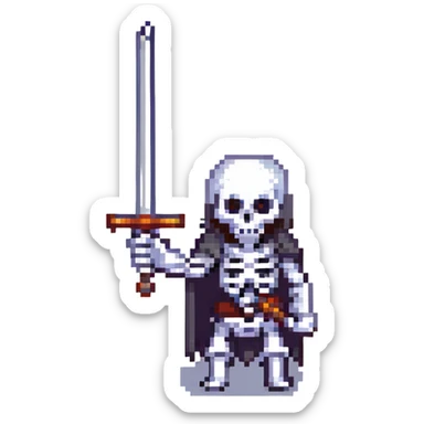 pixel art skeleton with a raised sword sticker