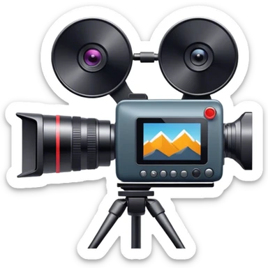 Create an emoji for video shooting. Show a video camera with a recording icon. Use modern, professional colors. Do not include any emojis or smiley faces. Make the background transparent. sticker