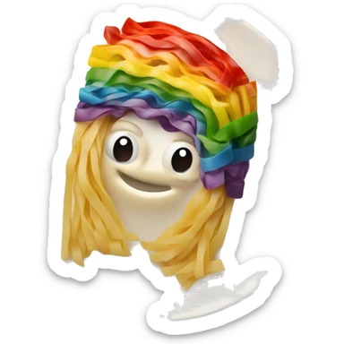 rainbow bagguette on a plate of fettuccine noodles sticker