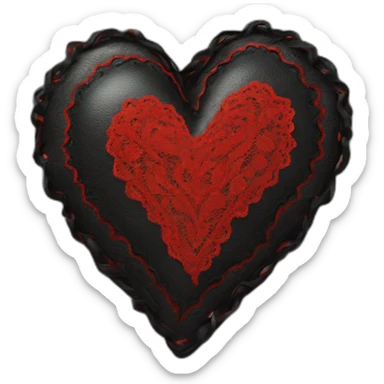 black leather heart with red lace overlay sticker