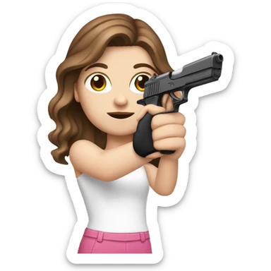 white girl with brown hair holding a pink gun  sticker