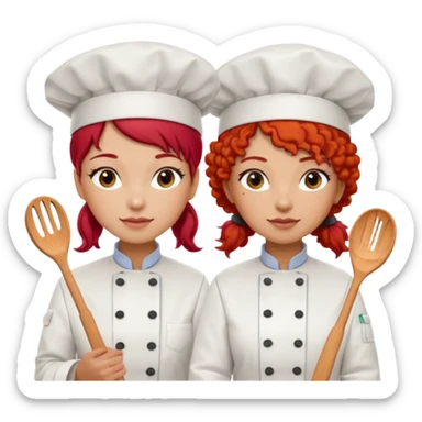 Dos chicas chef, una pelirroja de pelo lacio y otra de pelo negro con rulos sticker