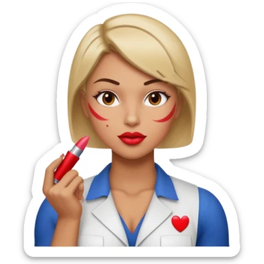 Hot engineer with lipstick kiss mark on cheek and muscles sticker