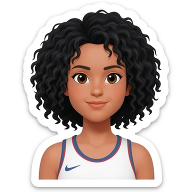 Tennis girl with black curly wavy hair sticker