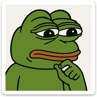 Pepe the Frog with a thinking expression, meme style sticker
