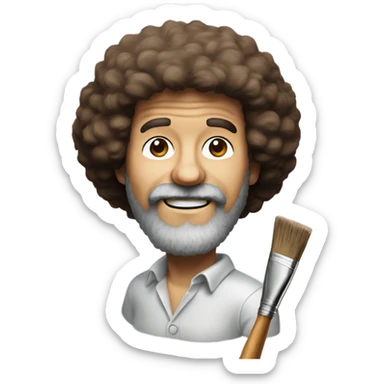 bob ross with a paintbrush thats covered in paint sticker