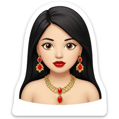 Mexican Light skin big brown eyes glamorous full figured women black medium straight hair red lips necklace  sticker