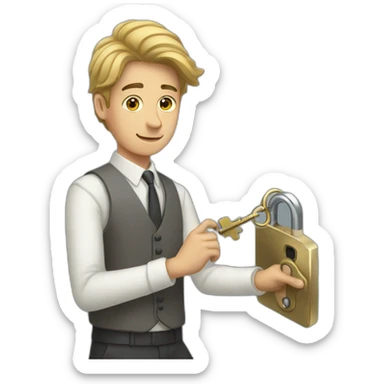 Classy young man struggling to get a key into a lock sticker