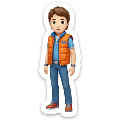 Marty McFly with orange vest and jeans sticker